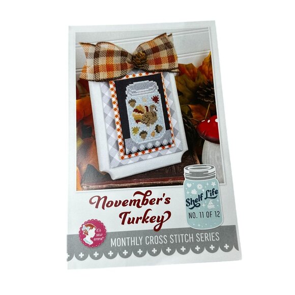 November Turkey Shelf Life Cross Stitch Pattern Kit Its Sew Emma Monthly Jar - Picture 1 of 3